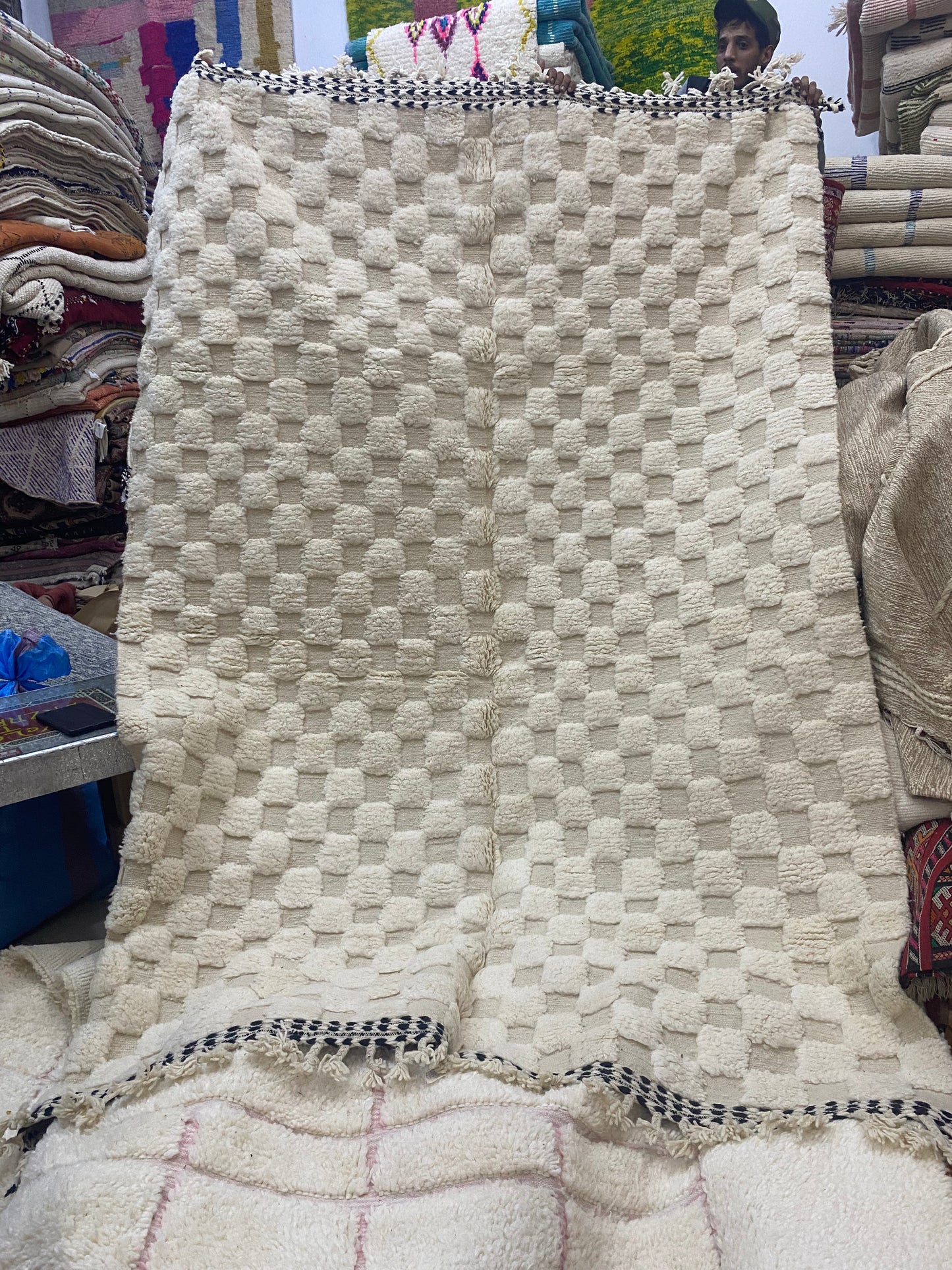 Tapis Béni Ouarain damier écru et beige