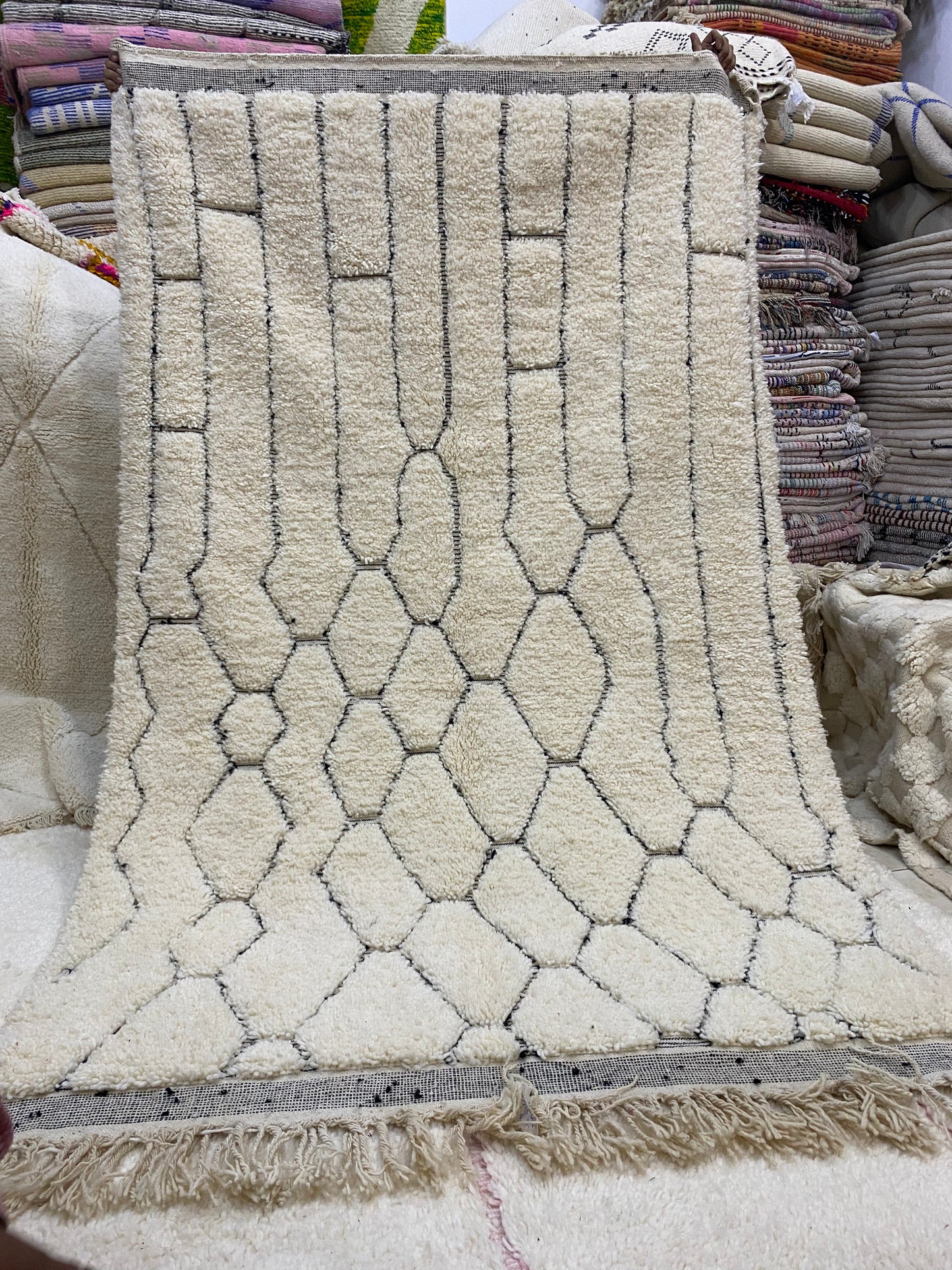 Tapis Béni Ouarain lignes/losanges noir