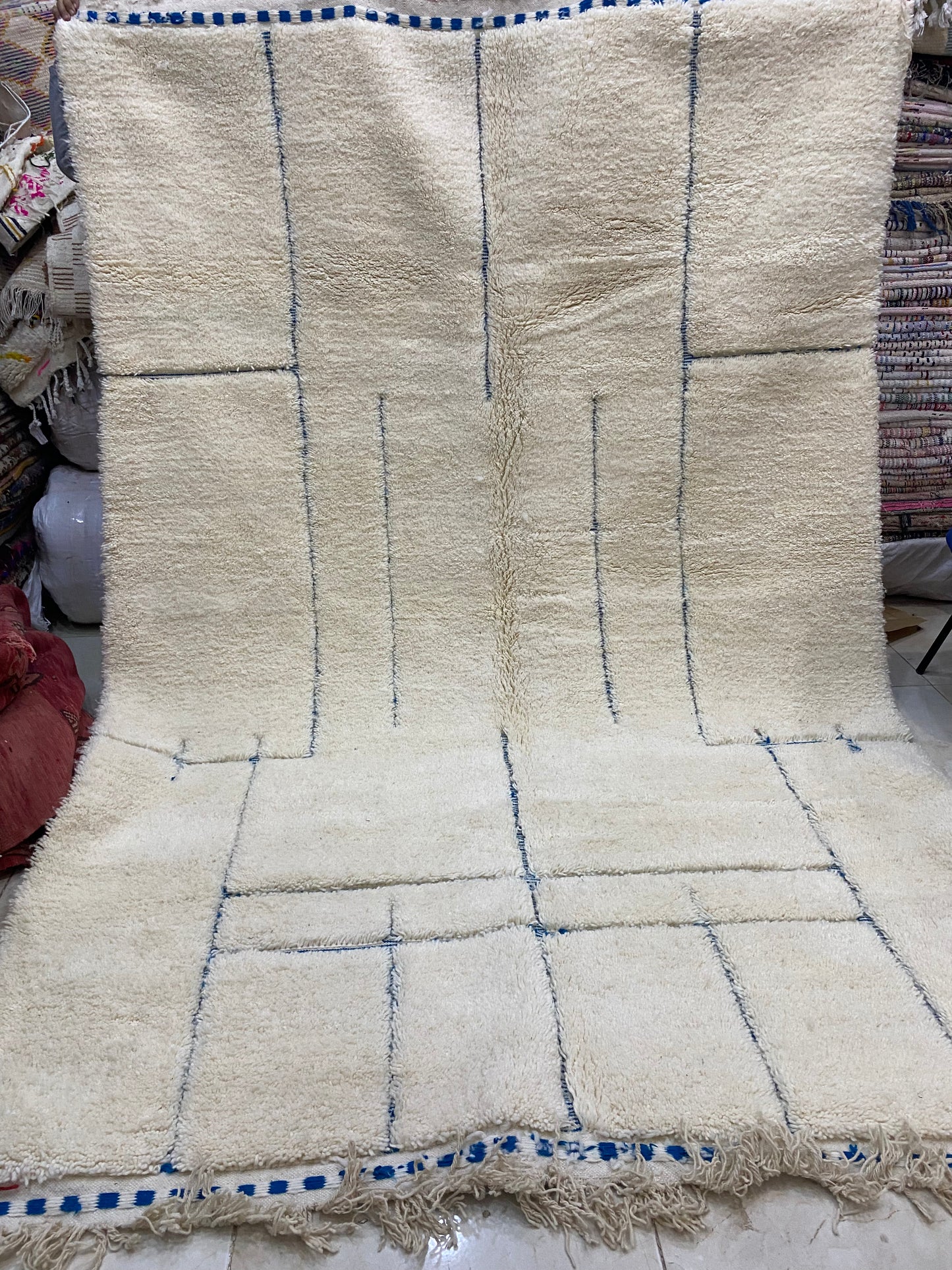 Tapis Béni Ouarain lignes bleues