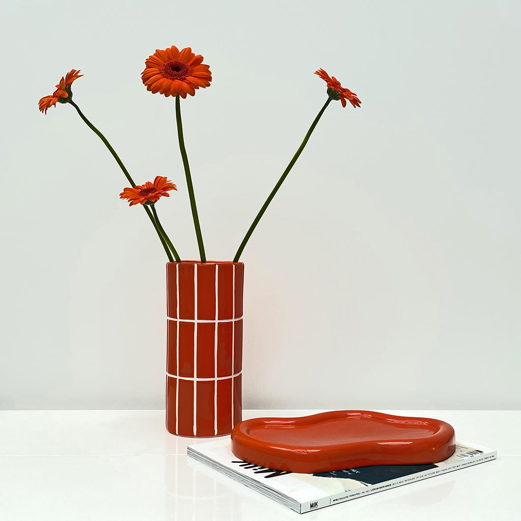 Vase à carreaux kaki