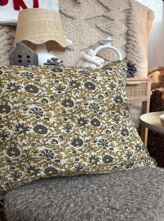 Housse de coussin fleurs vertes